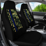 Green American Flag Thin Blue Line Car Seat Covers 211803 - YourCarButBetter