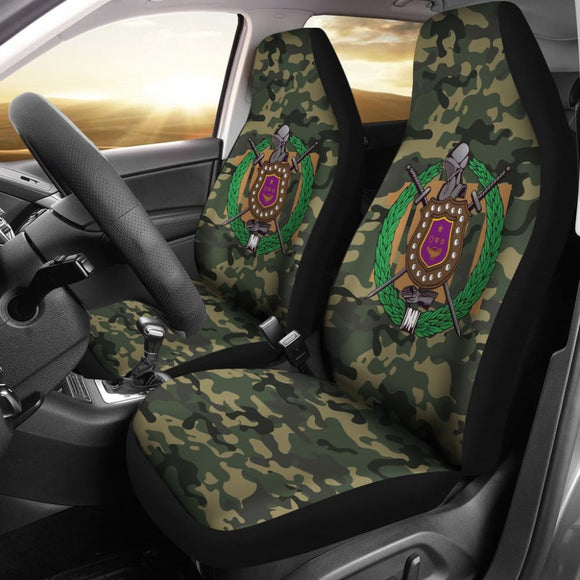 Green And Brown Camouflage Omega Psi Phi Car Seat Covers 211706 - YourCarButBetter