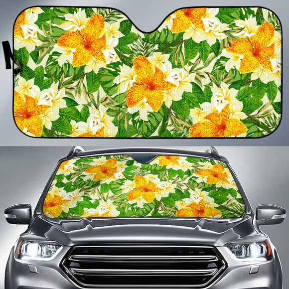 Green Yellow And Orange Tropical Flower Car Auto Sun Shades 210901 - YourCarButBetter