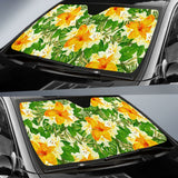 Green Yellow And Orange Tropical Flower Car Auto Sun Shades 210901 - YourCarButBetter