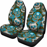 Gretta Skully Car Seat Covers - Sugar Skull - Light Blue 101207 - YourCarButBetter