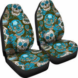 Gretta Skully Car Seat Covers - Sugar Skull - Light Blue 101207 - YourCarButBetter