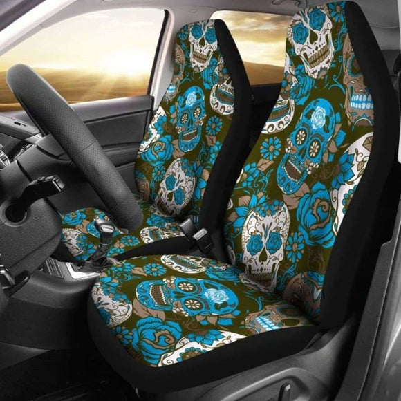 Gretta Skully Car Seat Covers - Sugar Skull - Light Blue 101207 - YourCarButBetter