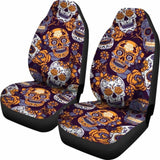 Gretta Skully Car Seat Covers - Sugar Skull - Orange 101207 - YourCarButBetter