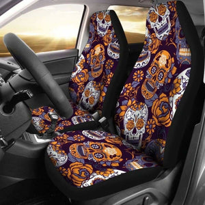 Gretta Skully Car Seat Covers - Sugar Skull - Orange 101207 - YourCarButBetter