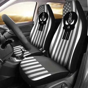 Grey And White Star Stripes American Flag US Coast Guard Car Seat Covers 210701 - YourCarButBetter