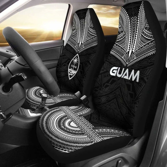 Guam Car Seat Cover - Guam Coat Of Arms Polynesian Chief Tattoo Black Version - 10 174914 - YourCarButBetter