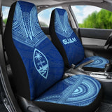 Guam Car Seat Cover - Guam Coat Of Arms Polynesian Chief Tattoo Blue Version - 10 174914 - YourCarButBetter