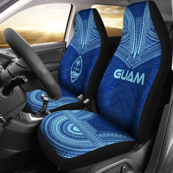 Guam Car Seat Cover - Guam Coat Of Arms Polynesian Chief Tattoo Blue Version - 10 174914 - YourCarButBetter