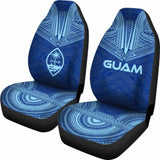 Guam Car Seat Cover - Guam Coat Of Arms Polynesian Chief Tattoo Blue Version - 10 174914 - YourCarButBetter