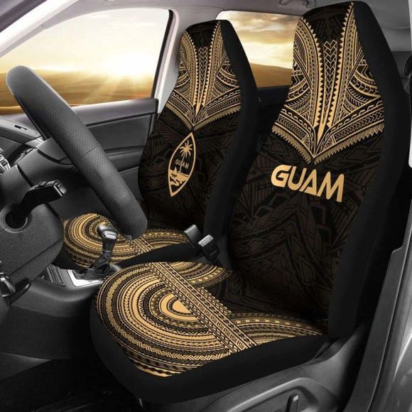 Guam Car Seat Cover - Guam Coat Of Arms Polynesian Chief Tattoo Gold Version - 10 174914 - YourCarButBetter