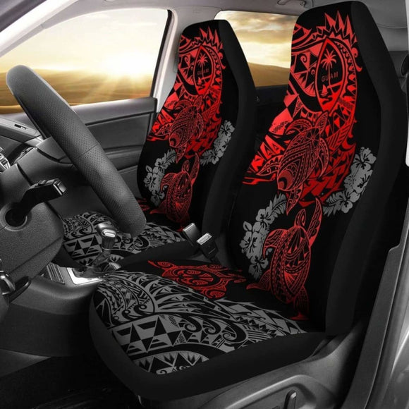 Guam Car Seat Covers - Guam Coat Of Arms Red Turtle & Gray Hibiscus - Amazing 091114 - YourCarButBetter