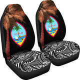 Guam Car Seat Covers Guahan Palm Tree Polynesian Pattern Black 174510 - YourCarButBetter