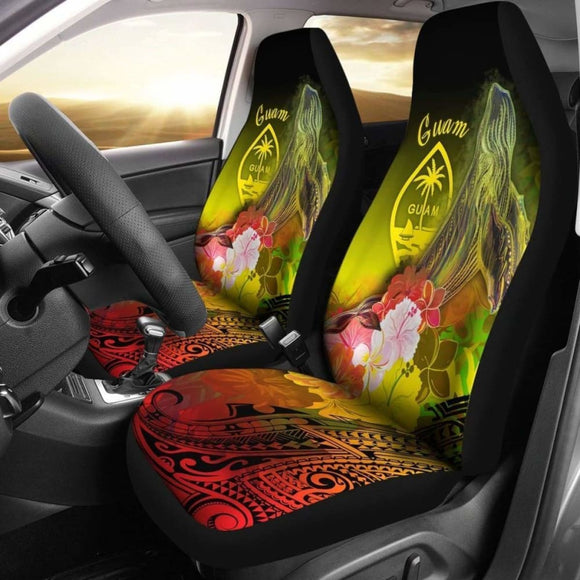 Guam Car Seat Covers - Humpback Whale With Tropical Flowers (Yellow)- 105905 - YourCarButBetter