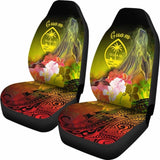 Guam Car Seat Covers - Humpback Whale With Tropical Flowers (Yellow)- 105905 - YourCarButBetter
