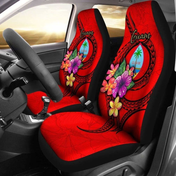 Guam Car Seat Covers Polynesian Floral With Seal Red 153908 - YourCarButBetter