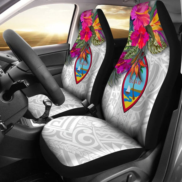 Guam Car Seat Covers Polynesian Hibiscus White Pattern - 093223 - YourCarButBetter