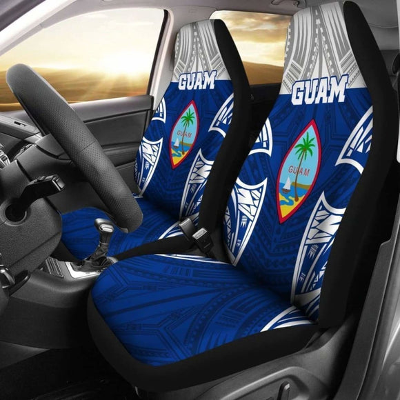 Guam Car Seat Covers Polynesian Pattern With Seal Blue Version 105905 - YourCarButBetter