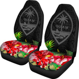 Guam Polynesian Car Seat Covers Black Hibiscus - 093223 - YourCarButBetter