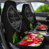 Guam Polynesian Car Seat Covers Black Hibiscus - 093223 - YourCarButBetter