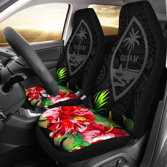 Guam Polynesian Car Seat Covers Black Hibiscus - 093223 - YourCarButBetter