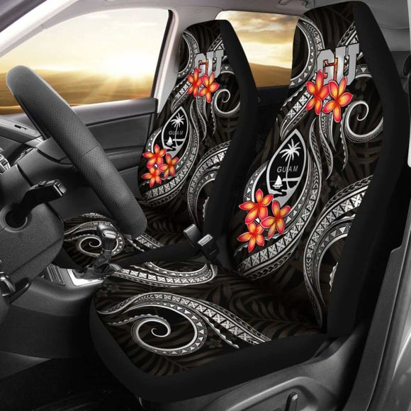 Guam Polynesian Car Seat Covers - Black Plumeria - 105905 - YourCarButBetter