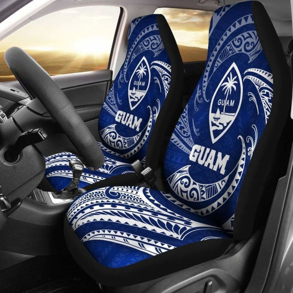 Guam Polynesian Car Seat Covers - Blue Tribal Wave - 105905 - YourCarButBetter