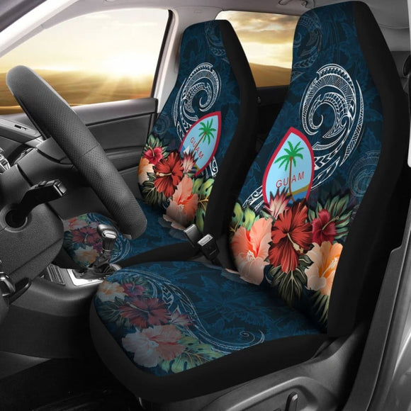 Guam Polynesian Car Seat Covers Guam Hibiscus Polynesian Wave Coat Of Arms 550317 - YourCarButBetter