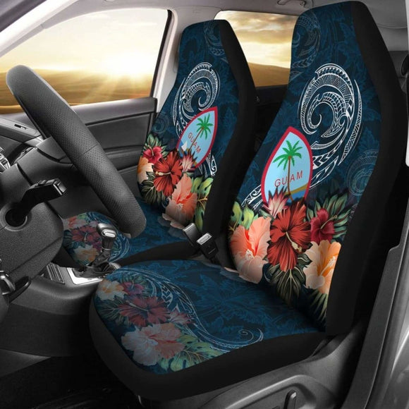 Guam Polynesian Car Seat Covers Guam Hibiscus Polynesian Wave Coat Of Arms Amazing 105905 - YourCarButBetter