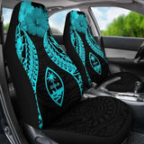 Guam Polynesian Car Seat Covers Pride Seal And Hibiscus Neon Blue - 232125 - YourCarButBetter