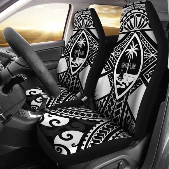 Guam Polynesian Car Seat Covers - Guam White Seal With Polynesian Tattoo Ver 01 - 174914 - YourCarButBetter
