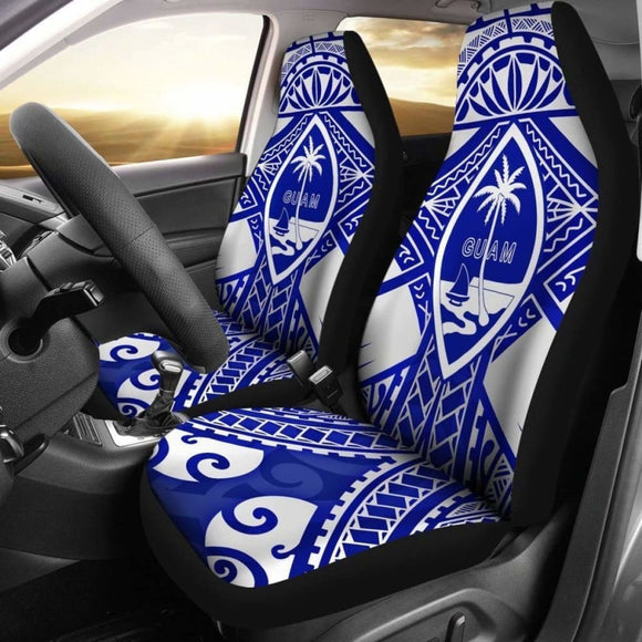 Guam Polynesian Car Seat Covers - Guam White Seal With Polynesian Tattoo Ver 02 - 174914 - YourCarButBetter