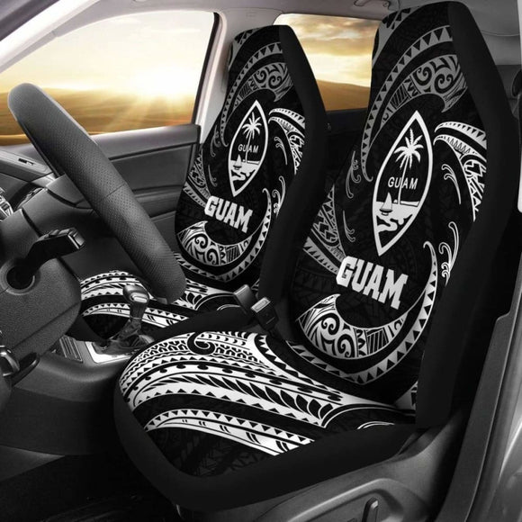 Guam Polynesian Car Seat Covers - White Tribal Wave - 105905 - YourCarButBetter