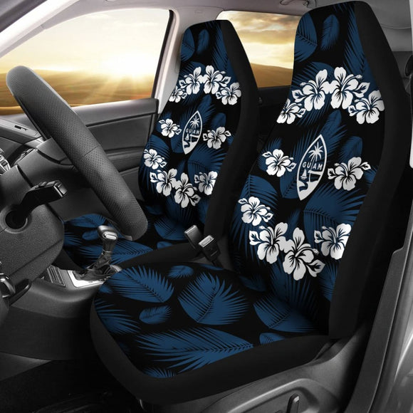 Guam Seal Navy Hibiscus Palm Leaves Car Seat Covers 174510 - YourCarButBetter