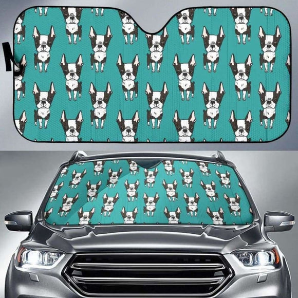 Hand Drawn Boston Terrier Dog Pattern Car Auto Sun Shades 104020 - YourCarButBetter