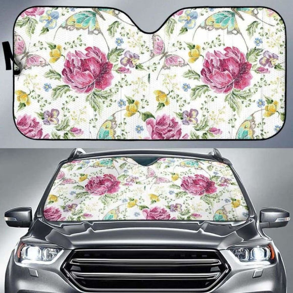 Hand Drawn Butterfly Rose Car Auto Sun Shades 172609 - YourCarButBetter