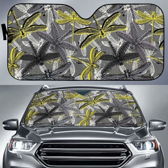 Hand Drawn Dragonfly Pattern Car Auto Sun Shades 172609 - YourCarButBetter