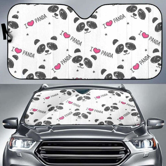 Hand Drawn Faces Of Pandas Pattern Car Auto Sun Shades 172609 - YourCarButBetter