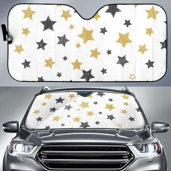 Hand Drawn Gold Black Star Pattern Car Auto Sun Shades 550317 - YourCarButBetter