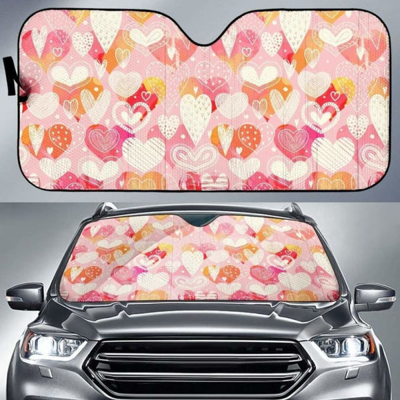 Hand Drawn Heart Design Pattern Car Auto Sun Shades 460402 - YourCarButBetter