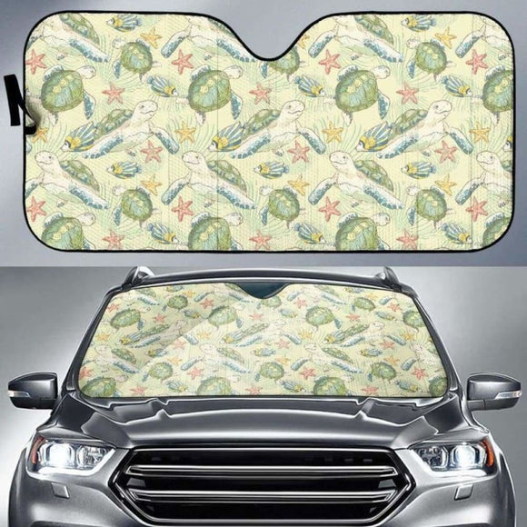 Hand Drawn Sea Turtle Fish Pattern Car Auto Sun Shades 104020 - YourCarButBetter