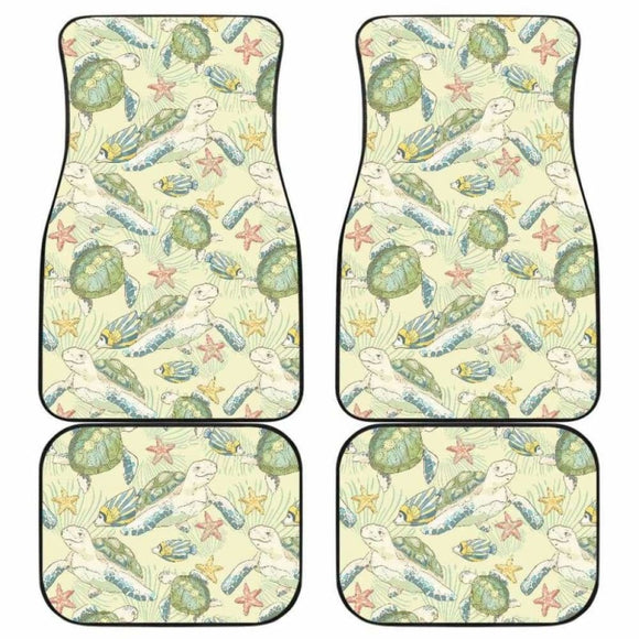 Hand Drawn Sea Turtle Fish Pattern Front And Back Car Mats 091814 051512 - YourCarButBetter