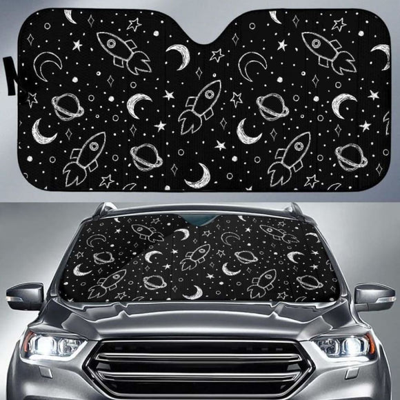 Hand Drawn Space Rocket Star Planet Car Auto Sun Shades 182102 - YourCarButBetter