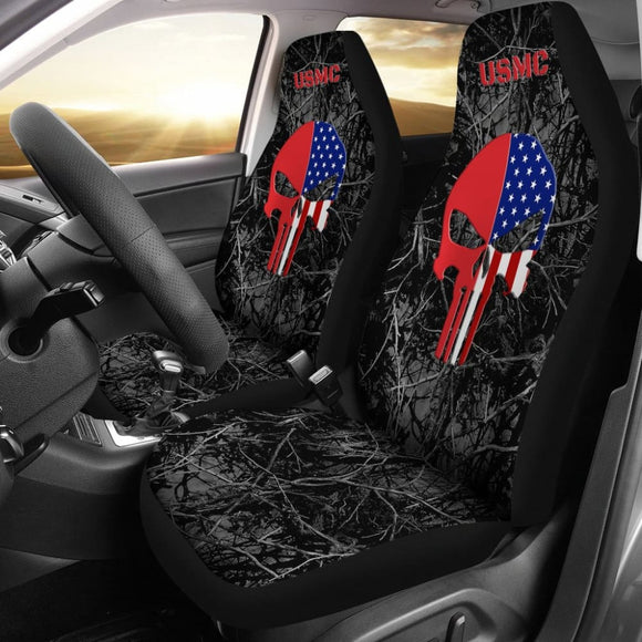 Harvest Moon Camouflage US Marine Corps Custom American Flag Punisher Car Seat Covers 211803 - YourCarButBetter