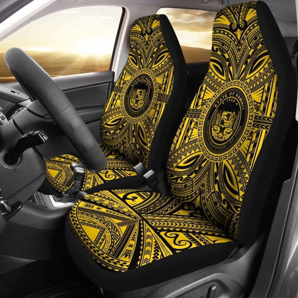 Hawaii Car Seat Cover - Hawaii Coat Of Arms Polynesian Gold Black 105905 - YourCarButBetter