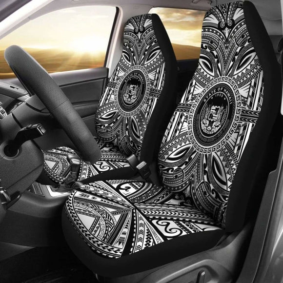 Hawaii Car Seat Cover - Hawaii Coat Of Arms Polynesian White Black 105905 - YourCarButBetter