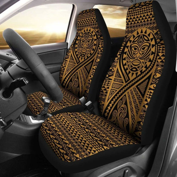 Hawaii Car Seat Covers - Polynesian Mask Tattoo Tattoo Gold - 105905 - YourCarButBetter