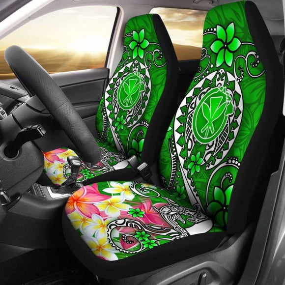Hawaii Car Seat Covers - Turtle Plumeria Polynesian Tattoo Green Color - 091114 - YourCarButBetter