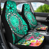 Hawaii Car Seat Covers - Turtle Plumeria Polynesian Tattoo Turquoise Color - 091114 - YourCarButBetter
