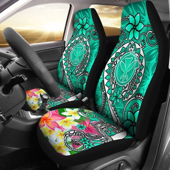 Hawaii Car Seat Covers - Turtle Plumeria Polynesian Tattoo Turquoise Color - 091114 - YourCarButBetter